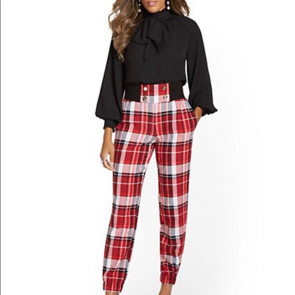 New York & Co. Plaid High Waist Jogger Pant - Picture 1 of 16